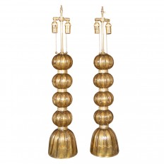 Pair of bronze fluted Murano glass lamps